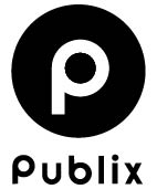 A bold lowercase letter p inside a black circle, with the word Publix written below in a modern, black font.