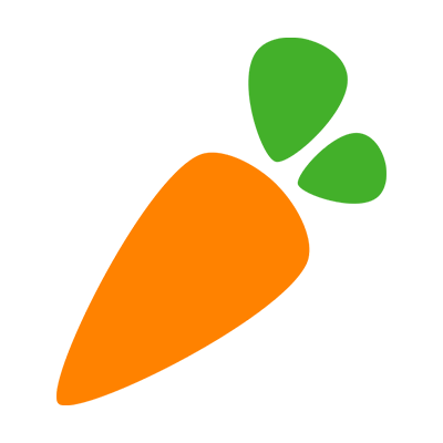 A simple illustration of a carrot with an orange body and three green leaves, set against a plain white background.